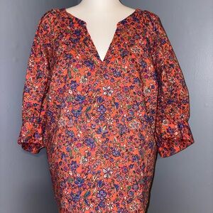 Universal Thread Coral Floral V-Neck Tunic with Blue Accents